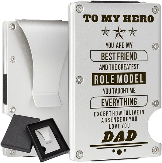 Carbon Fiber Wallets for Dad Personalized Gift Idea for Father Engraved Wallet for Dad from Daughter Son RFID Minimalist Wallet Money Clip Mens Metal Wallets for Dad on Fathers Day Christmas Birthday