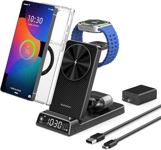 Magnetic Wireless Charger for Samsung, Compatible with Samsung MagSafe Charger, 3 in 1 Charging Station for Samsung Galaxy S26 Ultra/Z Fold/Flip 7, Watch Charger for Galaxy Watch Ultra/8/7, Buds4