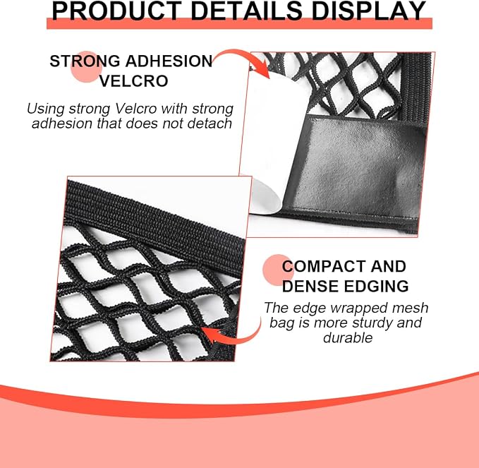 AUCELI Car Mesh Cargo Net, 2PCS 9.8 x 31.5in Elastic Vehicle Storage Mesh Pocket with Adhesive Tape, Automotive Trunk Net Wall Sticker Pouch Bag Accessories, Universal for Truck RV SUV