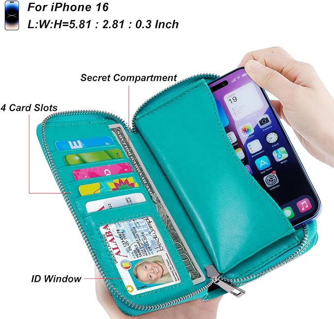 Cellphone Wallet for Women Dual Zipper Long Purse with Removable Wristlet