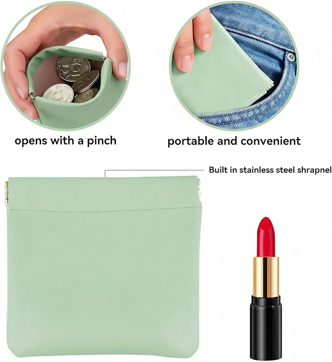 4 PCS Small Makeup Bag for Purse, Mini Portable Cosmetic Pouch for Women, Coin Purse Lipstick Cosmetic Accessories Organizer, Travel Storage Pouch, Light green