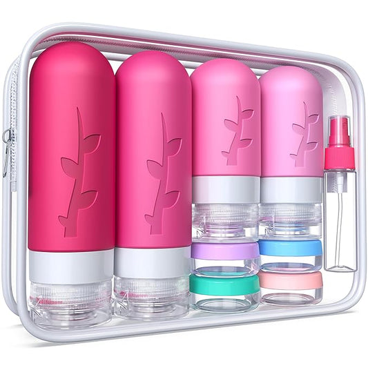 Tocelffe 18pack Travel Bottles for Toiletries,TSA Approved Silicone Travel Containers jar for Toiletries,Leak Proof Refillable Liqus Shampoo And Conditioner Essentials toiletry
