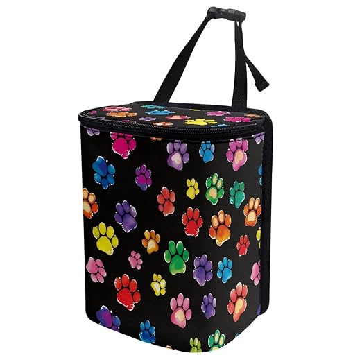 Rainbow Dog Paw Print Car Trash Can Automotive Car Trash Bag with Lid Collapsible Waterproof Car Organizers and Storage Car Accessories for Women
