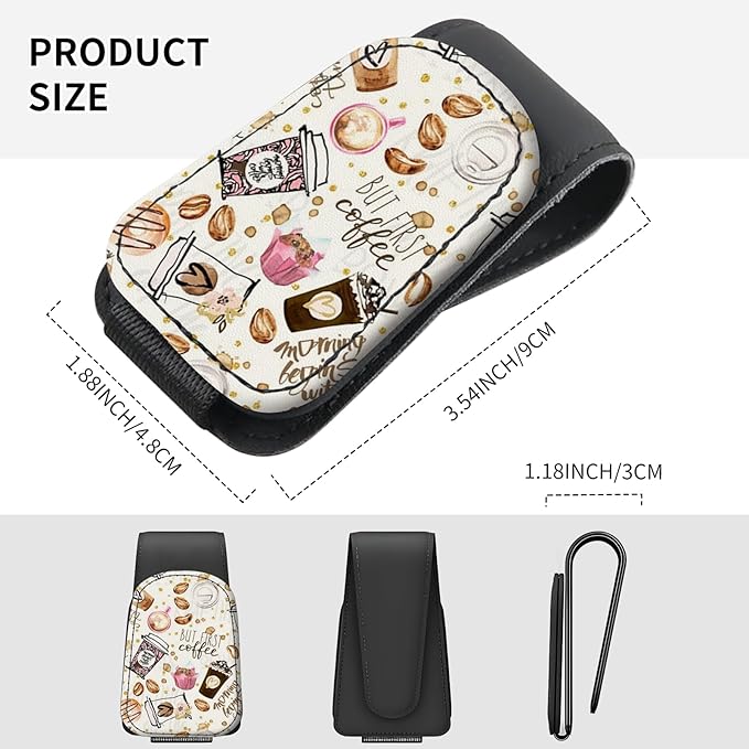 Sunglasses Holder for Car Visor, PU Leather Glasses Clip Organizer, Cute Magnetic Eyeglass Holder for Vehicle Sun Visor, Car Interior Accessory for Women & Men Coffee Bean Pattern