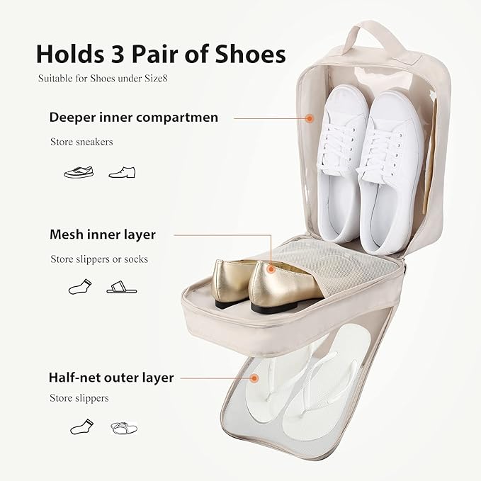 Shoe Bags for Travel,Shoe Bag Holds 3 Pair of Shoes,Shoe Storage Pouch for Travel and Daily Use,Shoe Organizer Travel Essentials for Packing in Suitcase,Waterproof