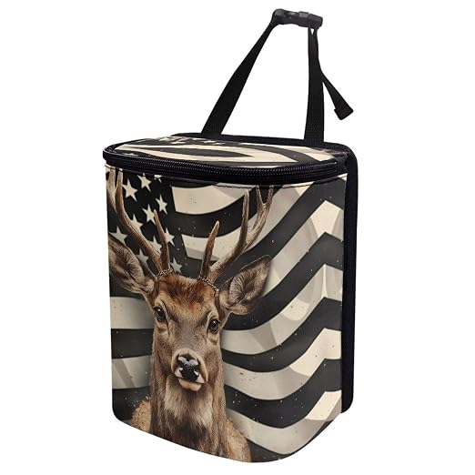 Biyejit USA Flag Deer Car Trash Can, Leak-Proof Waterproof Trash Bin Collapsible Portable Auto Garbage Bag Large Capacity Trashcan Storage Bag Multipurpose Car Organizer Hanging