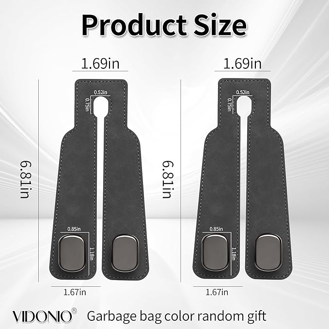 vidonio 2 Pack Double Car Seat Hooks for Headrest, Rotatable Purse Holder for Car, Premium Leather Car Hooks for Purses and Bags, Headrest Hooks and Storage Accessories (Grey)