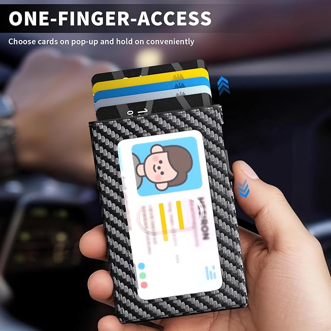 Wallet for Men Slim Minimalist Pop-up Smart Holds 5-6 Cards - RFID Blocking Metal with Money Clip, Credit Card Holder & ID Window,Business Card Cases men accessories(Carbon)