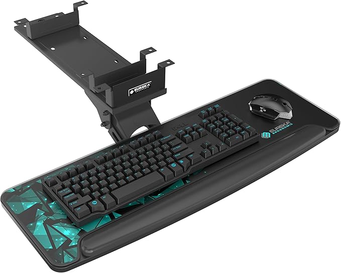 EUREKA ERGONOMIC Height Adjustable Mouse & Keyboard Tray Under Desk, 28x10'' Large Slide Out Swivel Tilt Computer Keyboard Drawer with Pad for Gaming Home Office, Dual Mount