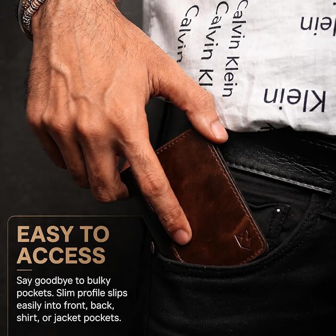 FOXHACKLE Full Grain Leather Credit Card Holder for Men and Women, Slim Bifold RFID Blocking Wallet, Thin Front Pocket Minimalist Wallet, Small Card Case.