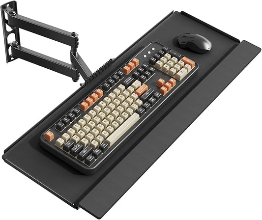 PUTORSEN Wall Mount Keyboard Tray with Adjustable Arm - Ergonomic Swivel & Tilt, Universal Keyboard and Mouse Tray for Home Office, Gaming & Streaming, 7.6"x25.8" Platform, Holds up to 19.8 lbs