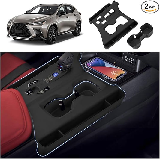 Autorder Silicone Center Console Organizer&Cup Holder for 2022-2025 2026 NX 250/350/350H/450H Accessories Seat Gap Storage Box with Cup Holder Insert Tray Anti-Scratch Gear Shift Panel Trim Cover