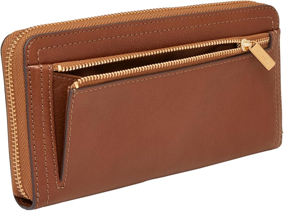 Fossil Women's Logan Leather RFID-Blocking Zip Around Clutch Wallet with Wristlet Strap for Women