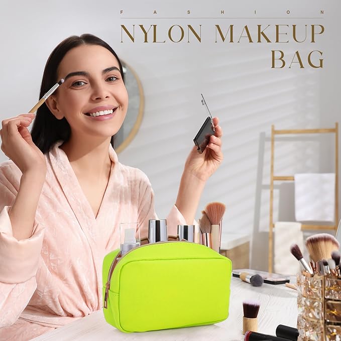 Sweetude 10 Pieces Nylon Makeup Cosmetic Bag for Women Reusable Makeup Organizer Bag Cosmetic Travel Purse Big Capacity Toiletry Travel Organizer with Zipper(Neon Color)