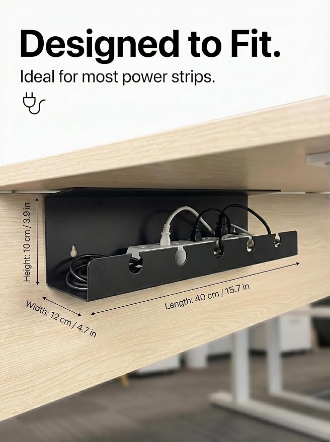 Under Desk Cable Management Tray No Drill, Cord Organizer for Desk, Wire Organizer, Cable Tray for Home Office Standing Desk, Wire Managment, Cord Hider, Set of 2 pcs (1 Black & 1 White)