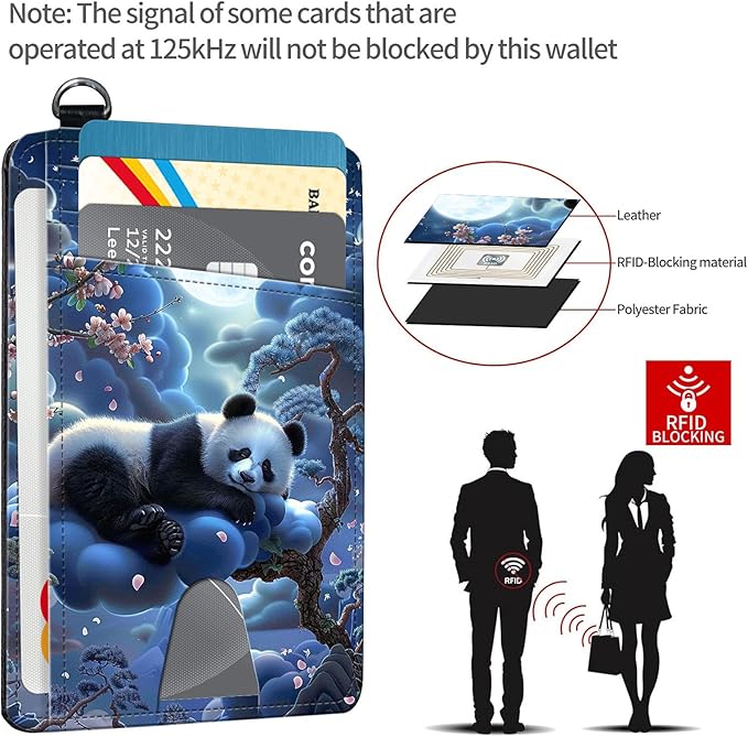 Slim RFID Blocking Card Holder Wallet with Wrist Strap - Minimalist Front Pocket Wallet, Panda Sleeps Design, PU Leathe, for Men & Women, Ideal for Travel & Gifts