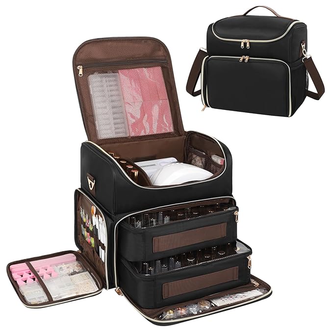 CUBETASTIC Extra Large Nail Polish Organizer Case Holds 86 to 100+ Bottles Nail Polish & Nail Lamp, Nail Supplies Storage Carrying Bag with 2 Removable Pouches