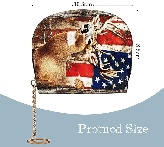 Women's Slim RFID Wallet – Compact Leather Card Holder Wallet for Women, 9 Card Slots RFID Blocking Credit Card Organizer, Small Travel Wallet - American Flag and Deer