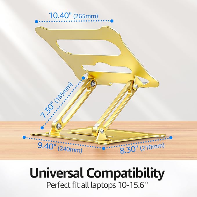 Urmust Laptop Notebook Stand Holder Adjustable Laptop Stand Portable Computer Riser Compatible with MacBook Air Pro HP Dell XPS Lenovo All Laptops 10-15.6"(Gold)