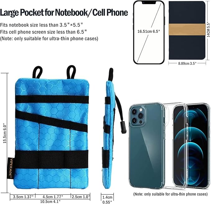 VIPERADE VE1-P Pocket Organizer, EDC Pocket Organizer Men, EDC Organizer Pouch Tool Pouch with 5 Tool Storage EDC Pouch for Flashlight, Pocket Knife, Tactical Pen, EDC Gear (Blue)