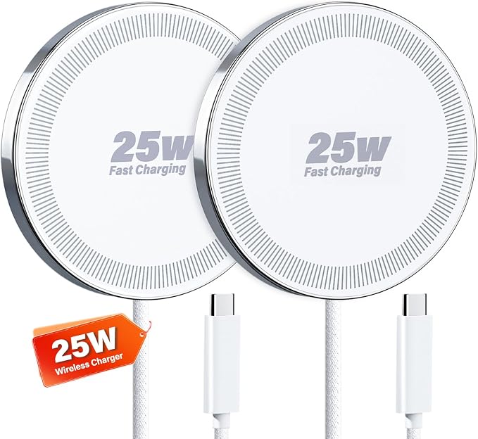 25W Wireless Charger for MagSafe, Magnetic Fast Charging Pad for iPhone 17/16/15/14/13/12 Series & AirPods, Strong Magnet, Thin & Portable Wireless Charger for Travel Home Office(White, 2Pack)