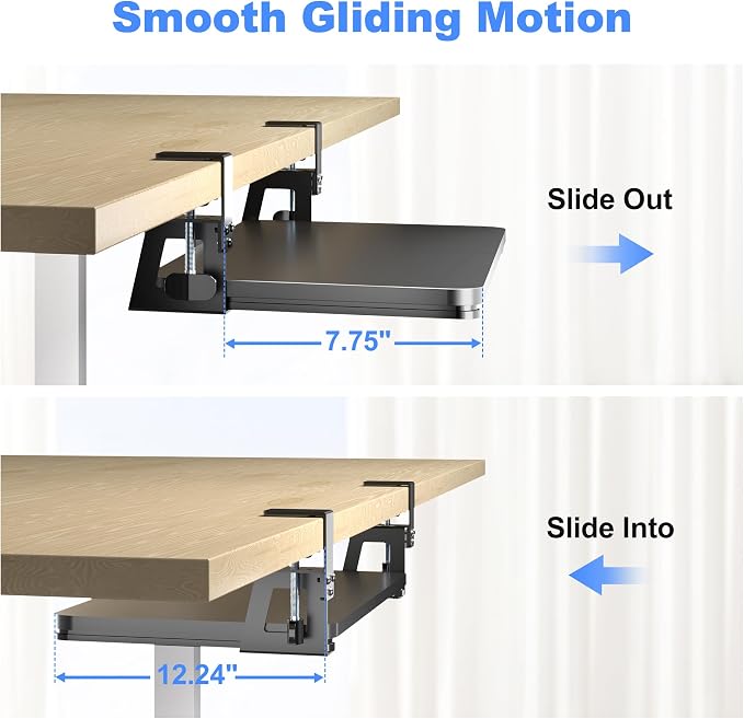 XINLEI Keyboard Tray Under Desk Large C-Clamp 25.6” (30” Including Clamps) x 11.8” Slide-Out Platform Computer Drawer Pull Out Keyboard & Mouse Tray Black DSF4