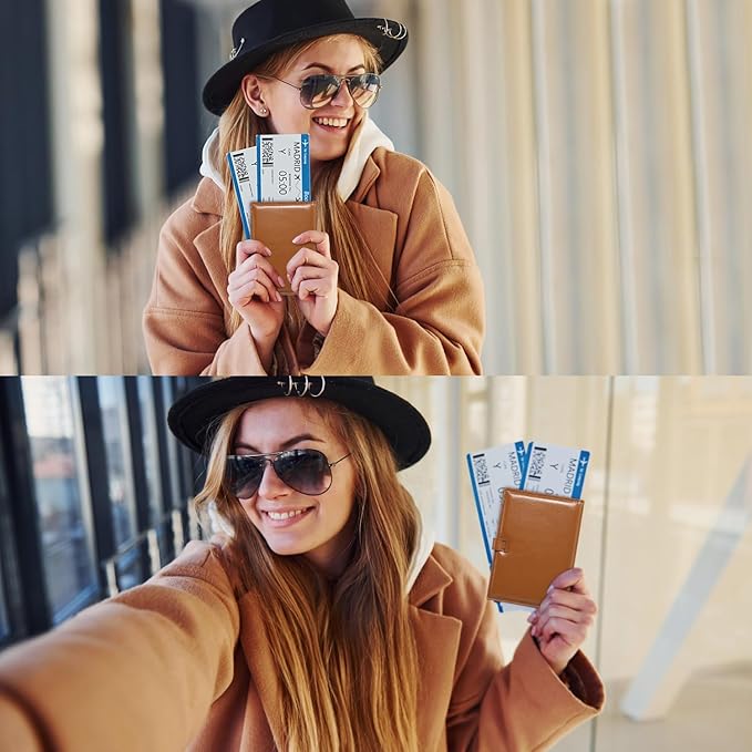 Passport Holder for Travel Essentials, Passport Wallet Cover Card holder Case for Travel Must Haves Accessories, Passport Book Holders for Women and Men, Brown