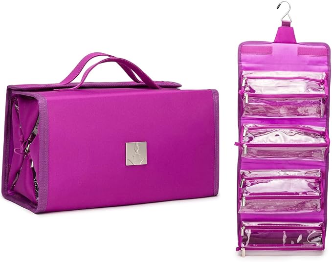 ROYALFAIR Roll Up Makeup Bag, Travel Toiletry Bag for Women with 4 Clear TSA Approved Pouches, Hanging Travel Organizer, Folding Cosmetic Bag for Men and Women