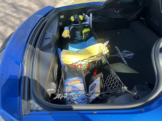 3 Pocket Cargo Net Trunk Cargo Organizer Storage for Chevrolet C7 Corvette 2015-2019 – Envelope Style Cargo Net for Coupe - Premium Mesh Car Trunk Organizer – Compatible with Corvette