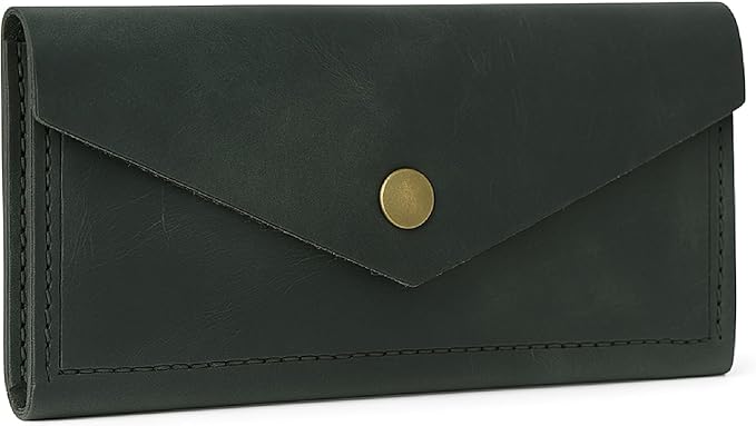 Green Leather Money Bag Wallets for Women - Handcrafted Leather Cash Envelopes for Budgeting Binder - Currency Holder Money Bag for Cash, Money Organizer for Cash Travel Purses for Women