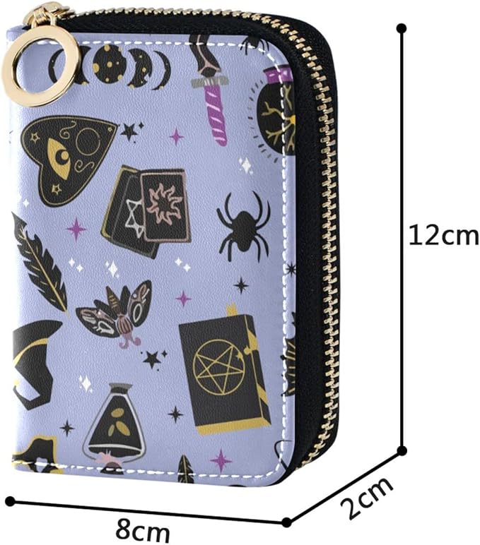 Goth Ouija Board RFID Credit Card Holder Wallets Accordion for Women Leather Zipper Card Case Accordion Wallet for Ladies Girls