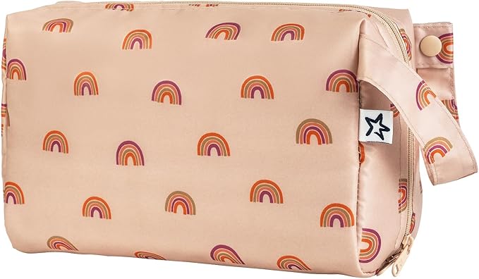 Tiny Twinkle Waterproof Travel Toiletry & Makeup Bag Organizer | Makeup Pouch with Multiple Compartments & Snap Handle for Travel | Gift for Teen Girls and Women (Boho Rainbow)
