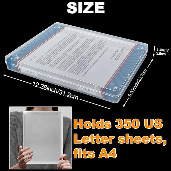 DUOFIRE 2 Pack Plastic File Storage Box with Lid, Clear File Boxes with Lids for A4 and US Letter Size Paper, Document Organizer for Office, Craft, Art Supplies, School and Business Use