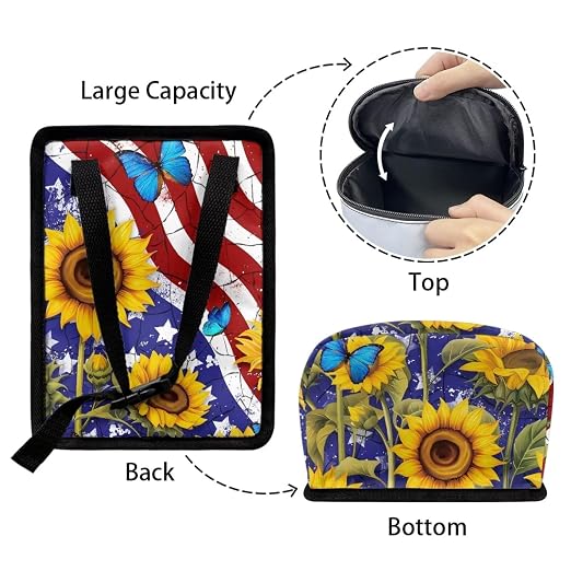 Biyejit Car Trash Can with Lid Car Accessories Leak Proof Car Trash Bag Hanging Waterproof Car Garbage Can Multipurpose Storage Container for Back Seat Road Trip, American Flag Sunflower