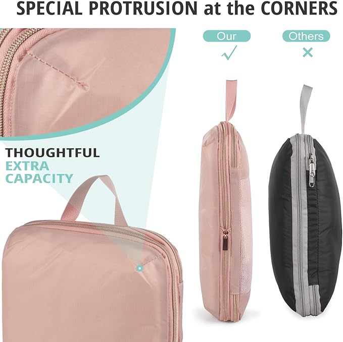 Compression Packing Cubes for Travel, Bunnychill Portable Zipper Packing Cube for Cloting, Expandable Space Saver Storage Luggage Organizer Bags for Suitcases
