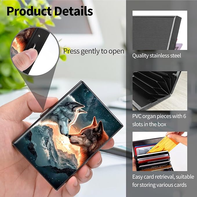 Metal Wallet, Credit Card Holder for Women Men Girls, RFID Blocking Aluminum Wallet Slim Hard Case, Mini Travel Wallet, ID Card Holder Business Card Case,Galaxy Wolf Mountain