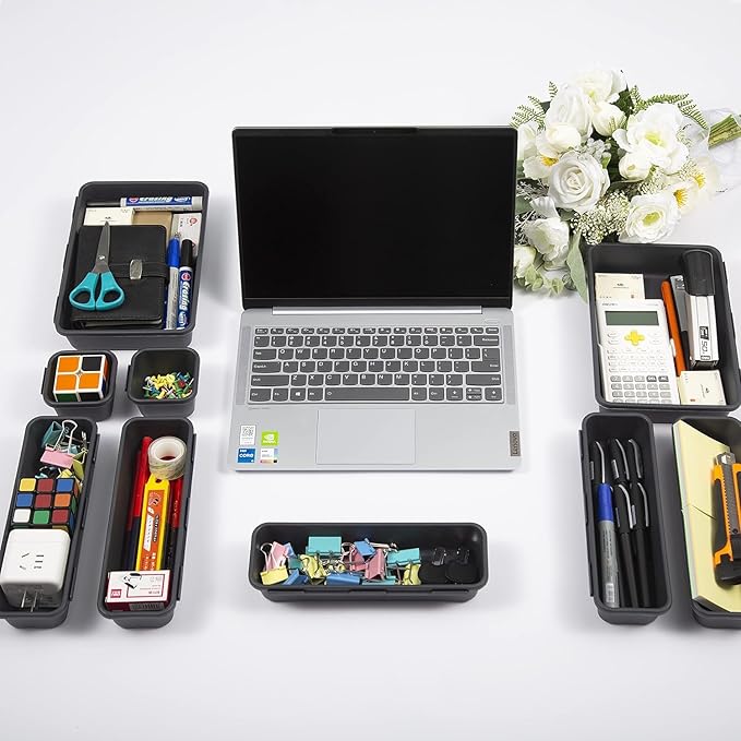 15 PCS Interlocking Desk Drawer Organizer Separator for Office,Bathroom,Kitchen,Makeup（Black）