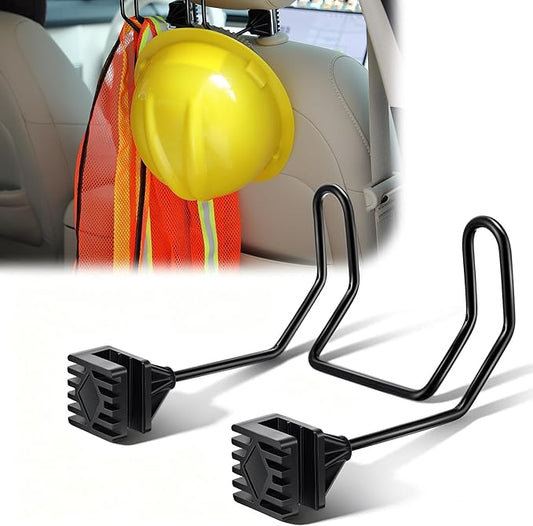 1 Pack Dual Hook Hard Hat Holder for Truck, Heavy-Duty Metal Hard Hat Buddy, Adjustable HardHats Hanger for Vehicle Headrest Essential Accessories