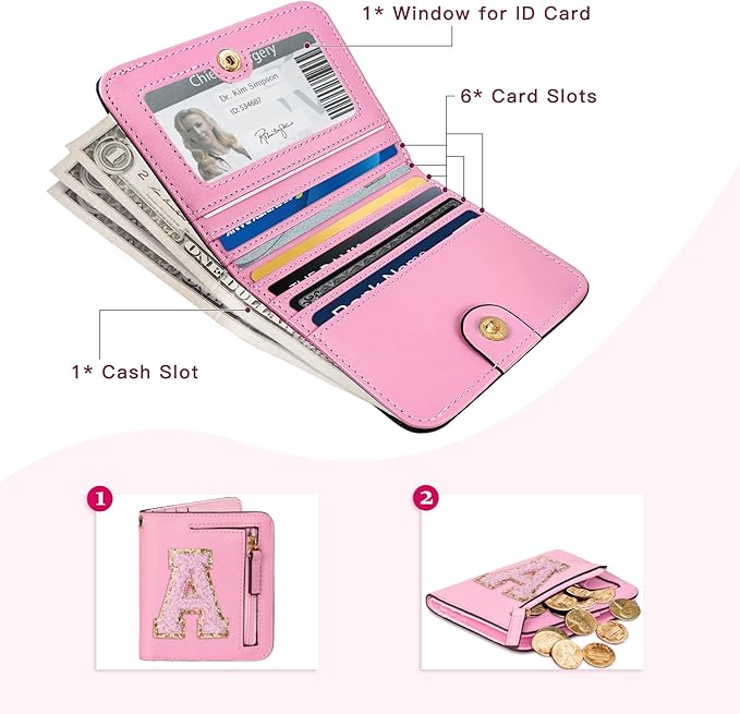 COSHAYSOO Graduation Birthday Gifts Initial Wallet for Teen Girls 10 11 12 13 14 15 16 Year Old Small RFID Bifold Wallet Purse Monogram Tween Girly Trendy Stuff Chenille Letter A Pink