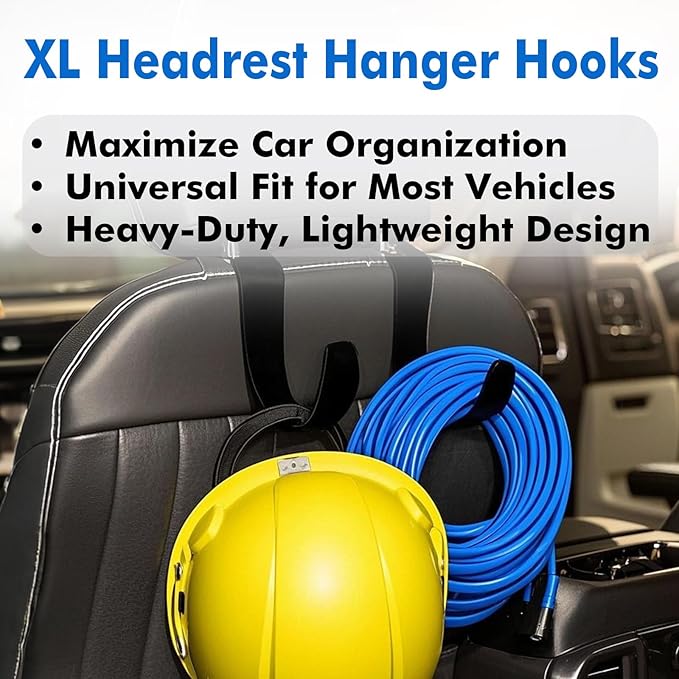 Travel Depot XL Hard Hat Holder for Truck, Heavy-Duty Headrest Hooks, Seat Back Organizer for Hard Hats, Bags & Gear, Universal Truck & Car Headrest Organizer, 2-Pack