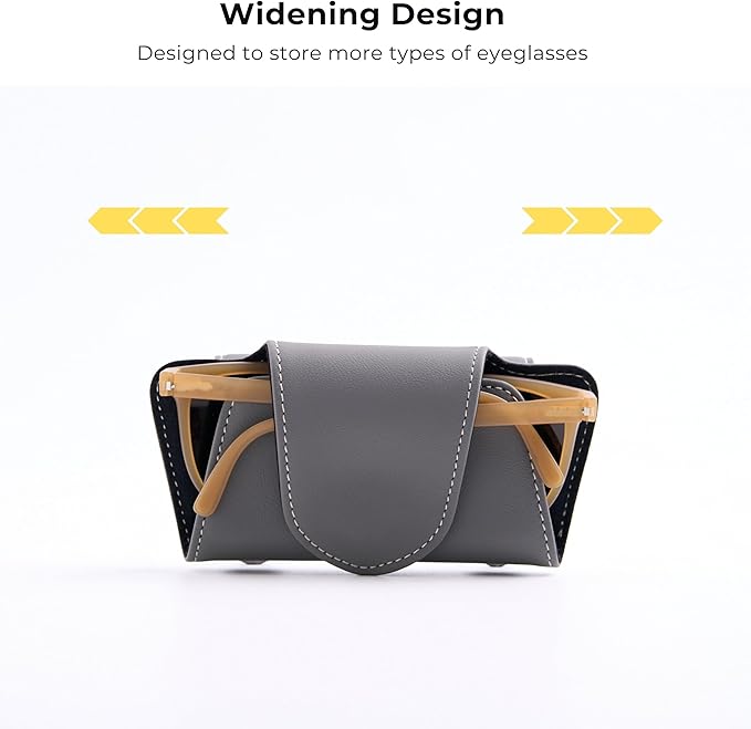 Car Sunglasses Holder Case, Leather Sunglasses Holder Clip for Car Sun Visor, Magnetic Glasses Clip, Car Interior Storage Accessories (Gray)
