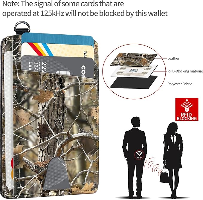 Slim RFID Blocking Card Holder Wallet with Wrist Strap - Minimalist Front Pocket Wallet, Forest camouflage Design, PU Leathe, for Men & Women, Ideal for Travel & Gifts