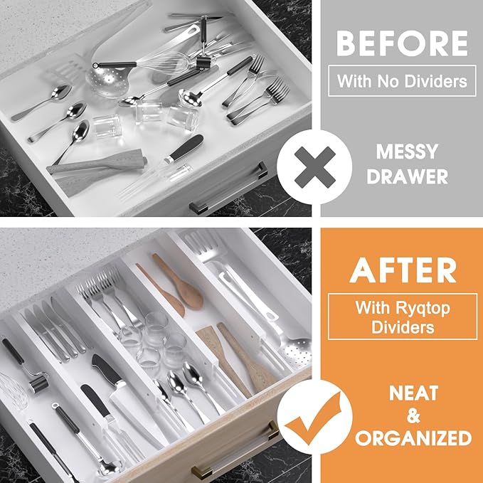 Bamboo Drawer Dividers,17-22" Adjustable Kitchen Drawer Organizer for Clothes,4 Pack Expandable Drawer Organization Separators for Bedroom,Bathroom,Dresser and Office,White