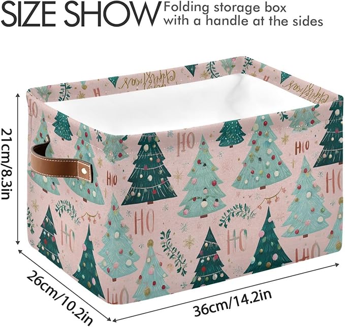 Aslsiy Storage Basket Snow Pink Christmas Tree Light (2) Nursery Bins Baby Canvas Box Clothes Shelf Basket Laundry Hampers 1 Pcs