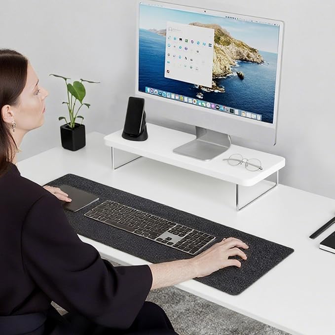 Computer Monitor Stands, Wood & Acrylic Computer Monitor Stand, Desk Monitor Stand Underneath Storage For Office, Home, School Supplies, 15.7" L (White)