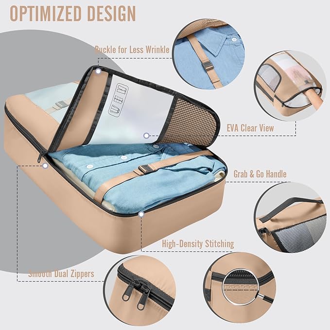 Veken 8 Set Packing Cubes for Travel Essentials, Suitcase Organizer Bags in 4 Sizes, Carry-On Luggage Accessories with Large Laundry & Hanging Toiletry Bag, Must-Have for Airplane, Road Trip & Camping