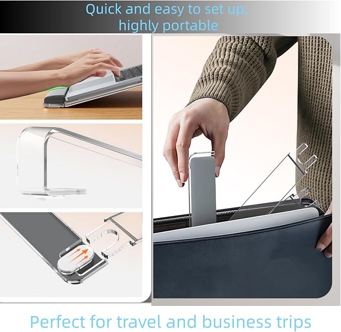 Clear Acrylic Laptop Stand with Detachable Wrist Rest - Ergonomic Computer Riser for 10-20 inch MacBook, Dell, XPS, HP & More, Portable Desktop Organizer