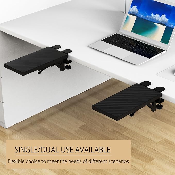 Ergonomics Desk Extender Tray, 11.8x5.9" Punch-Free Clamp on, Foldable Keyboard Drawer Tray, Table Mount Arm Wrist Rest Shelf, Computer Elbow Arm Support