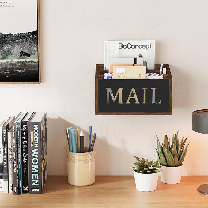 YINMIT Mail Organizer Countertop, Mail Holder with 3 Compartments, Mail Holder Sorter for Desk, Mail Organizer Wall Mounted, Countertop Desk Office Accessories Organizer for File Paper Folder