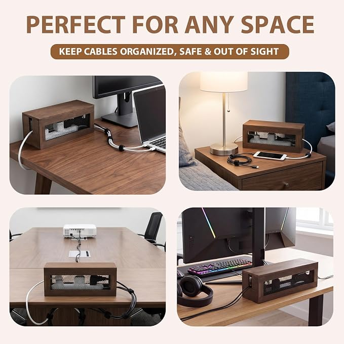 Chunful 13 Inch Cable Management Box, Wood Cord Hider Organizer with Magnetic Lid & Organizer for Power Strip, TV Wires & Desk Cable Storage, Ventilation Hide Floor Cables
